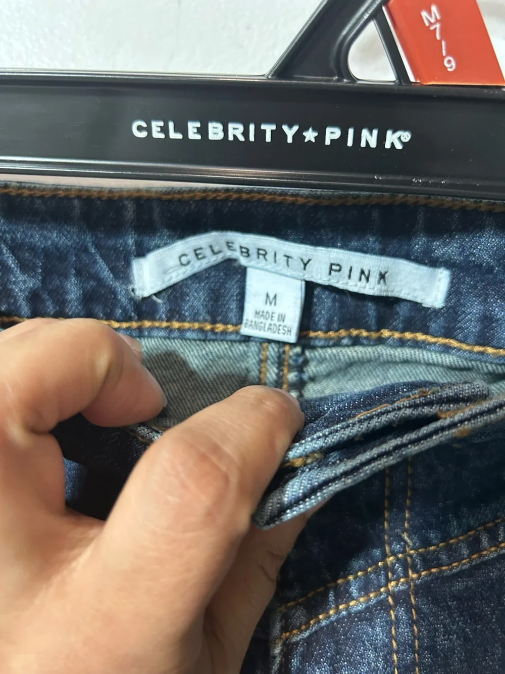 Celebrity Pink Dark Blue Denim Pleated Mini Skirt with Front Pockets size M NWT